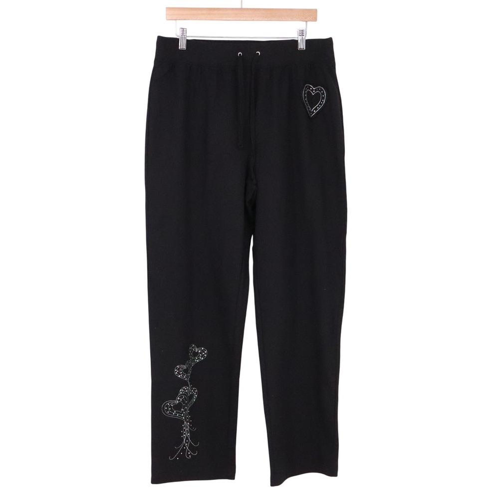 B.P. Active Sweatpants Womens 14/16W Black Rhinestone Heart Embellished New